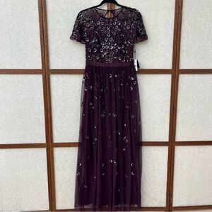 NWT Adrianna Papell Beaded Sequin Floral Night Plum Gown - Size 2